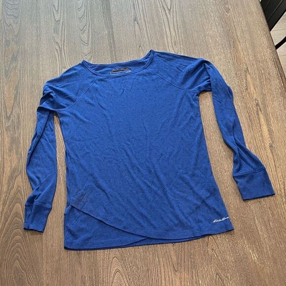 NWOT Eddie Bauer Royal Blue Speckled Long Sleeve Athletic Top Size S - Picture 1 of 6